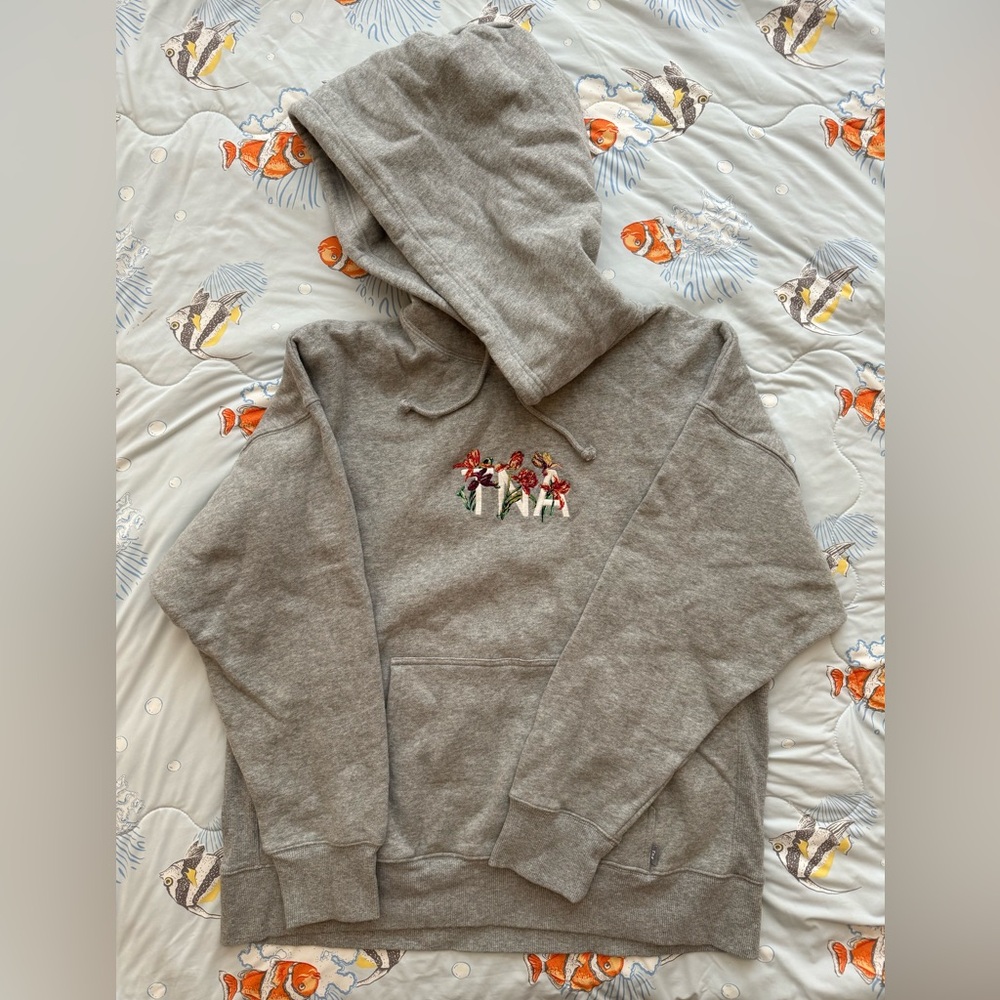 TNA Gray Hoodie with Floral Embroidery